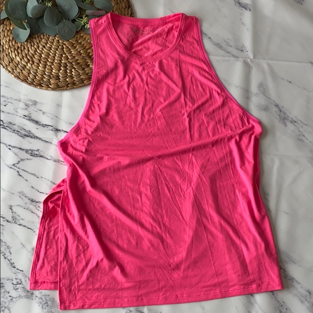 EUC- Athleta side tie tank- neon pink- Size L